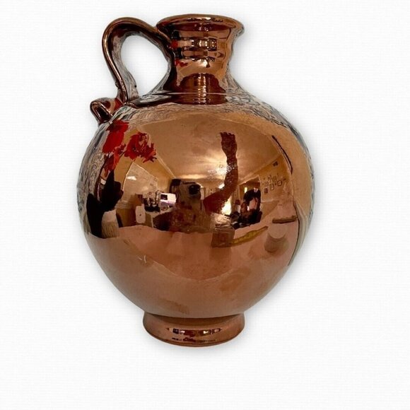 Vintage Bronze Floral Vase Jug Made in Marbella Ceramic Pottery - Picture 6 of 8